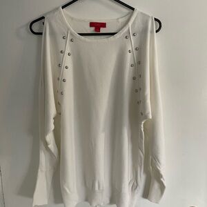 SALE! Jennifer Lopez White Studded Cold Shoulder Women's lightweight sweater S